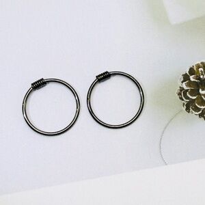 Solid Silver Small Huggie Earrings-12mm SH007 Black
